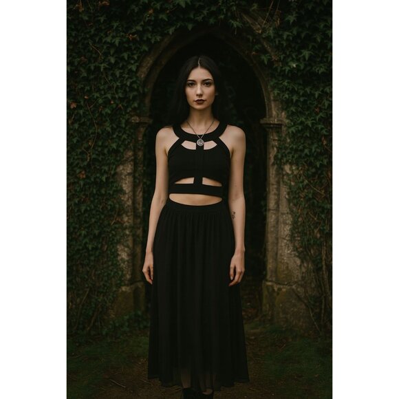 Black Cutout Med Crop Top Whimsygoth Goth Dark Academia Witchy - Picture 1 of 7